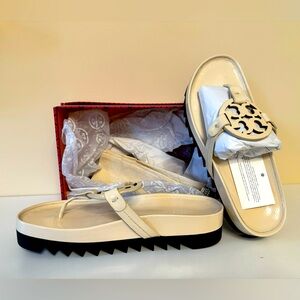 Tory Burch Miller Cloud Lug New Cream/Perfect Black Sandals NWT